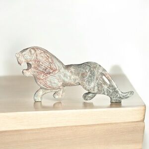 CARVED STONE LION STATUE – 8” LONG